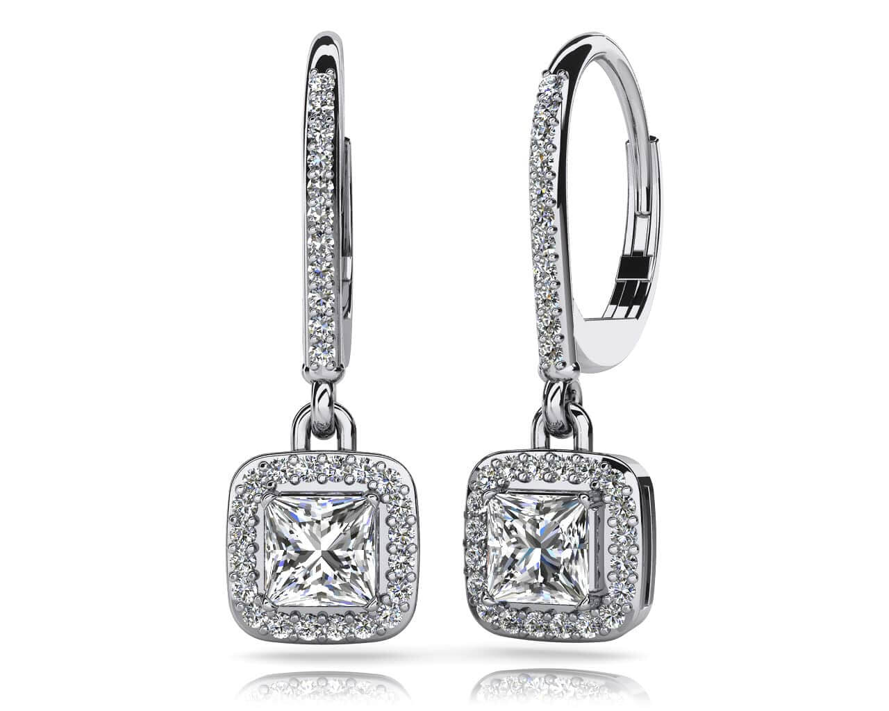 Princess Cut Diamond Allure Earrings Diamond with 1.09 ct. (2X0.40 ct. center diamonds)